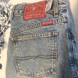 Lucky Dungaree! High waist, light wash Jeans!